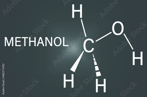 Methanol or methyl alcohol, MeOH, molecule. Highly toxic. Skeletal formula.