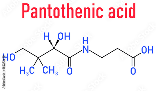 Vitamin B5 or pantothenic acid, pantothenate, molecule. Skeletal formula.