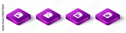 Set Isometric MOV file document, PHP, RAW and MSG icon. Vector