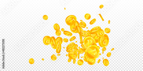 Russian ruble coins falling. Flawless scattered RUB coins. Russia money. Ideal jackpot, wealth or success concept. Vector illustration.