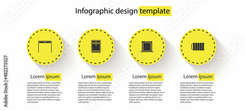 Set Wooden table, Furniture nightstand, Makeup mirror with lights and Heating radiator. Business infographic template. Vector