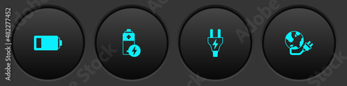 Set Battery, , Electric plug and Global energy power planet icon. Vector