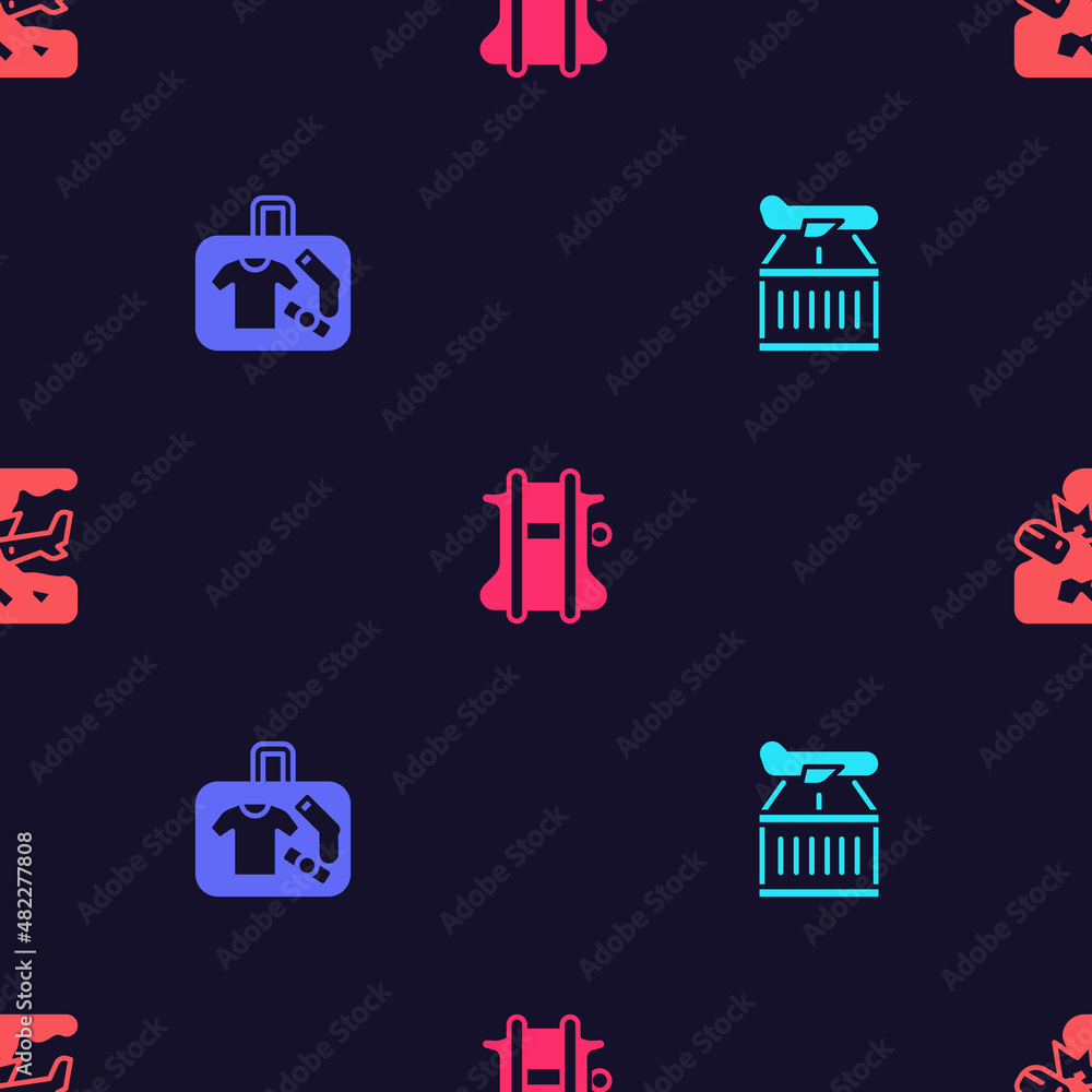 Set Plane, Suitcase, Parachute and crash on seamless pattern. Vector Set Plane, Suitcase, Parachute and crash on seamless pattern. Vector