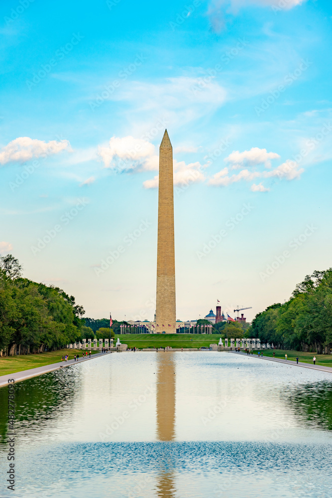 The Washington Monument is an obelisk on the National Mall in Washington, D.C., built to commemorate George Washington, once commander-in-chief of the Continental Army and the first president.