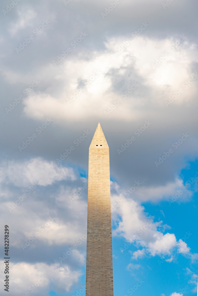 The Washington Monument is an obelisk on the National Mall in Washington, D.C., built to commemorate George Washington, once commander-in-chief of the Continental Army and the first president.