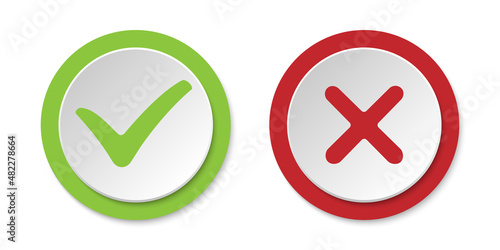 Correct and incorrect sign, check mark sticker, vector illustration