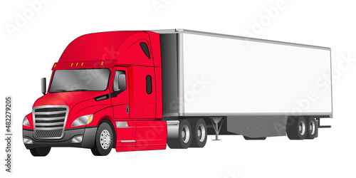 Red semi-truck with blank white trailer - Vector Illustration