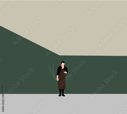Woman smoking cigarette and using smartphone during a break in a relaxed atmosphere outside the office. vector illustration