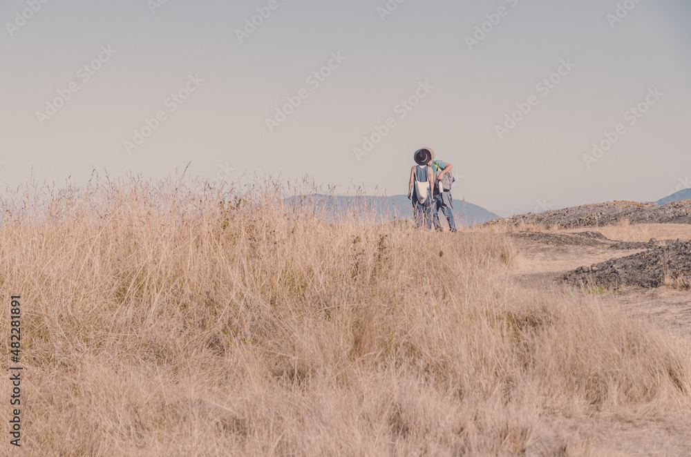 Couple kissing on the hill