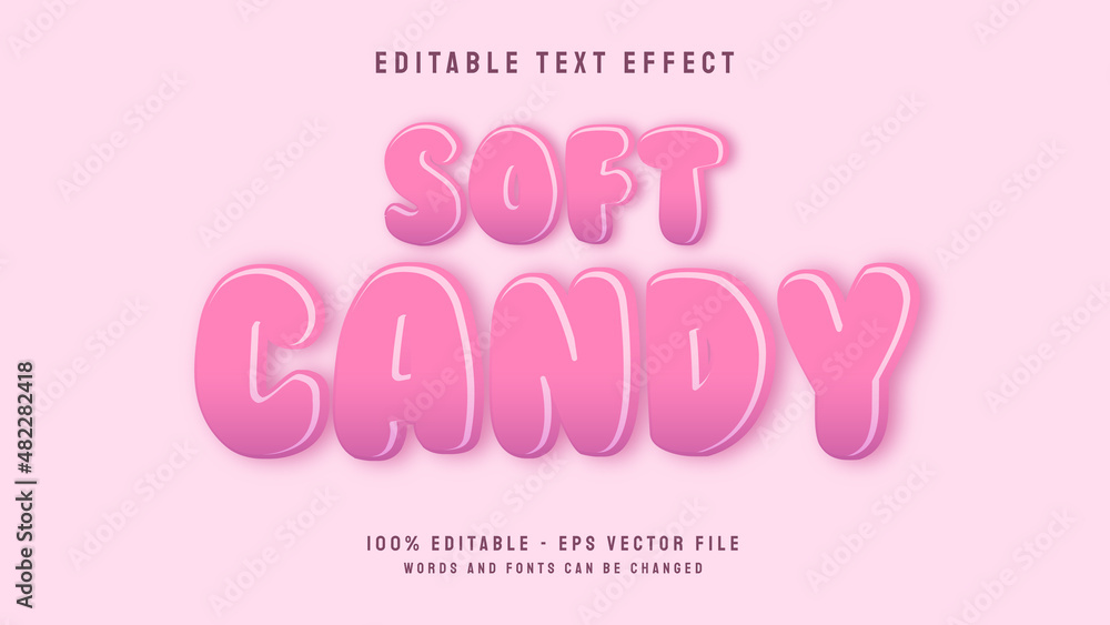 Soft Candy editable text effect with 3d cartoon style vector illustration template