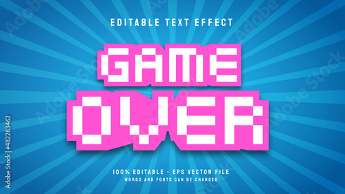 Game over 3d cartoon editable text effect template with pixel style