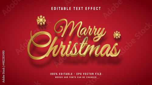 Marry Christmas 3d letter with elegant golden color editable text effect template