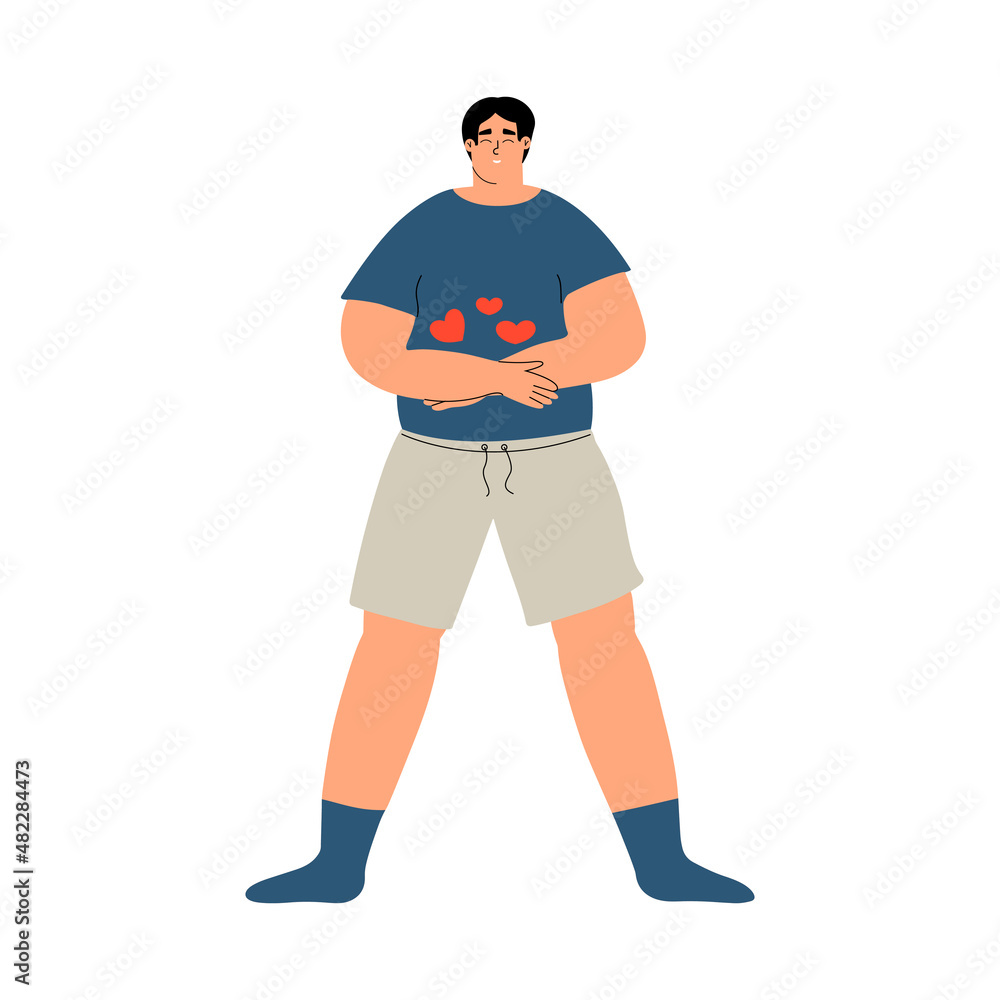 Young body positive man hugging himself. The guy is in love. Self love concept. Vector illustration hand drawn Young body positive man hugging himself. The guy is in love. Self love concept. Vector illustration hand drawn