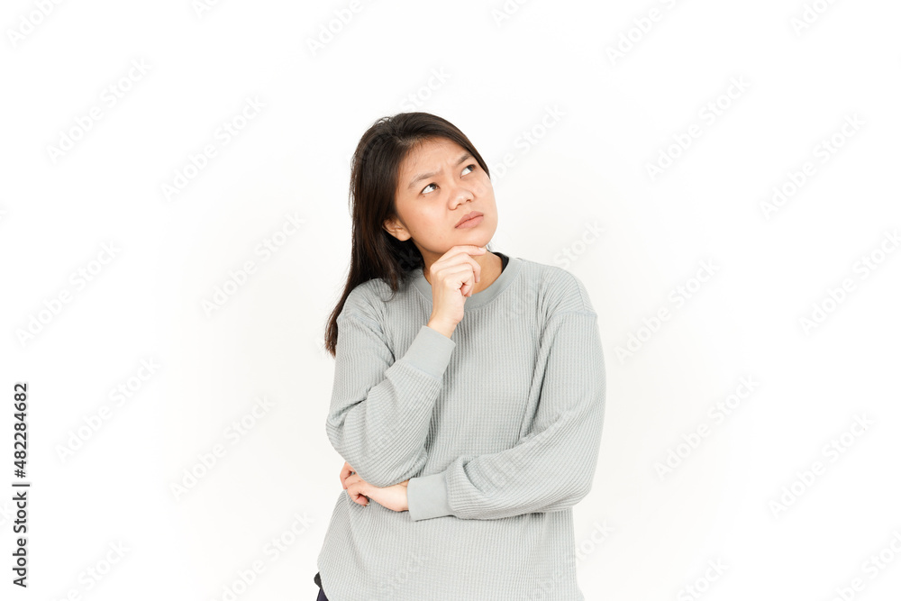 Thinking Gesture Of Beautiful Asian Woman Isolated On White Background Thinking Gesture Of Beautiful Asian Woman Isolated On White Background