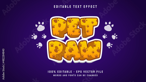 Pet paw 3d cartoon game editable text effect template