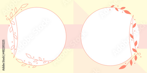 Szablony ramek z wzorem roślinnym w prostym nowoczesnym stylu z listkami, na geometrycznym pastelowym jasnym tle - zaproszenia ślubne, gratulacje, baby shower, pocztówki, kartki urodzinowe.