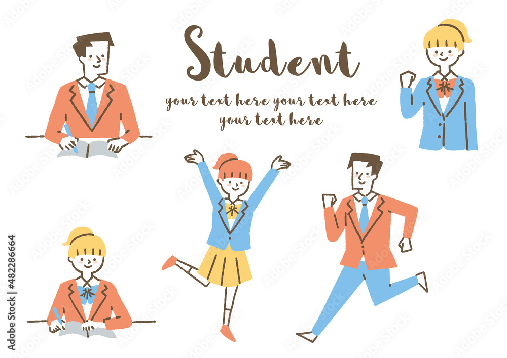 男女の学生セット_色