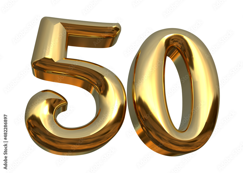 Isolated Golden Jubilee Balloon, Number 50 or Fifty in Gold Color, Alphabet for Anniversary or 50th Birthday Party, 3D illustration. Isolated Golden Jubilee Balloon, Number 50 or Fifty in Gold Color, Alphabet for Anniversary or 50th Birthday Party, 3D illustration.