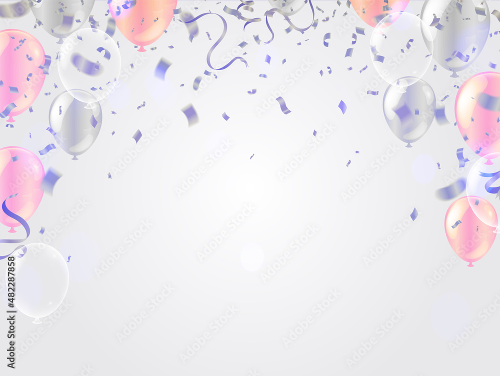 Happy Birthday balloons pink and silver color celebration background ...
