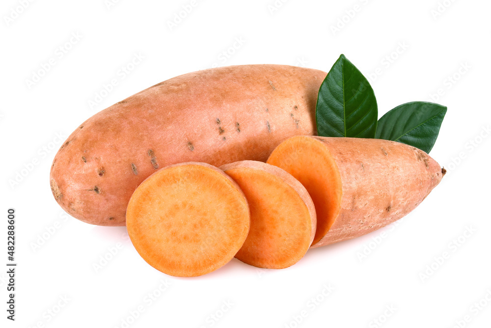 Sweet potato with slices isolated on white background Sweet potato with slices isolated on white background