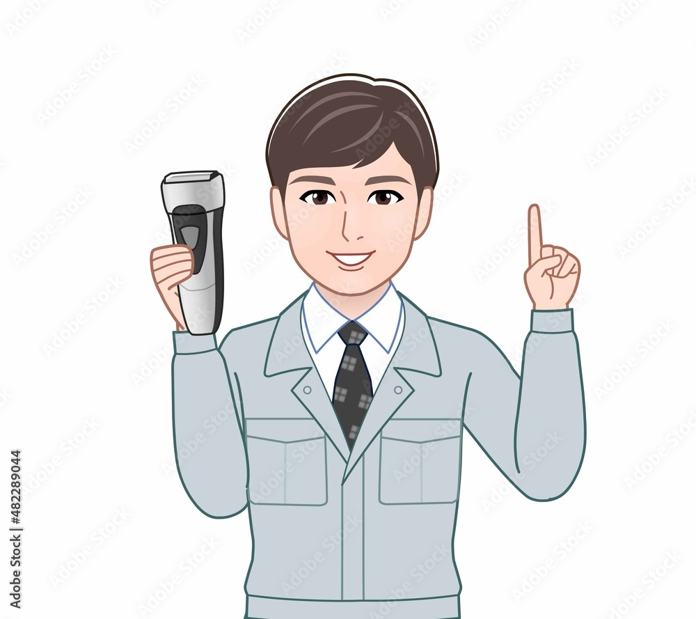 ひげ剃りを使う男性 ひげ剃りを使う男性