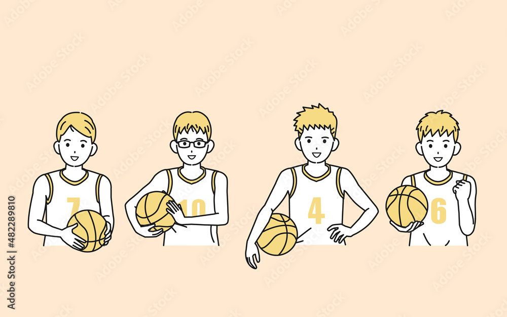 バスケットボール　男子　バスケ部　クラブ活動　部活　スポーツ　男の子　イラスト