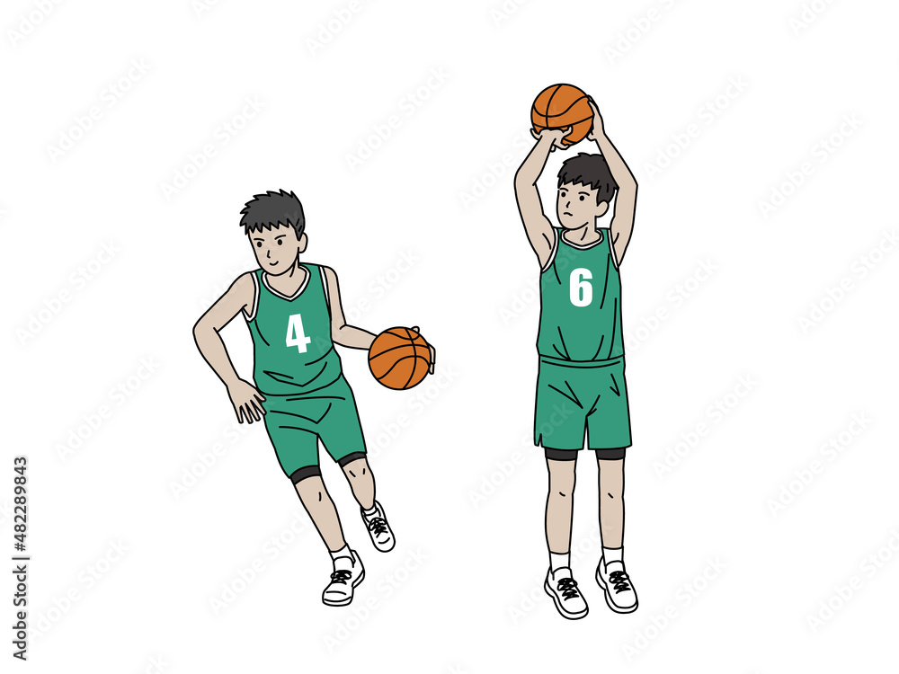バスケットボール 男子 バスケ部 部活 スポーツ 男の子 ドリブル シュート イラスト Stock 벡터 Adobe Stock