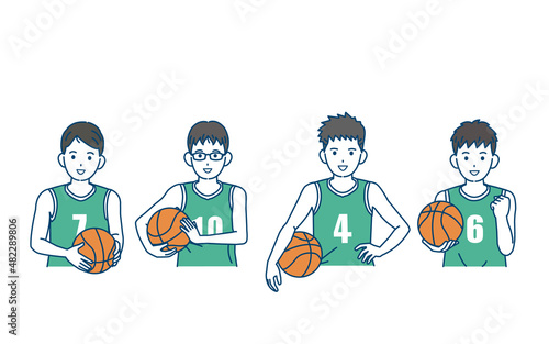 バスケットボール　男子　バスケ部　クラブ活動　部活　スポーツ　男の子　イラスト