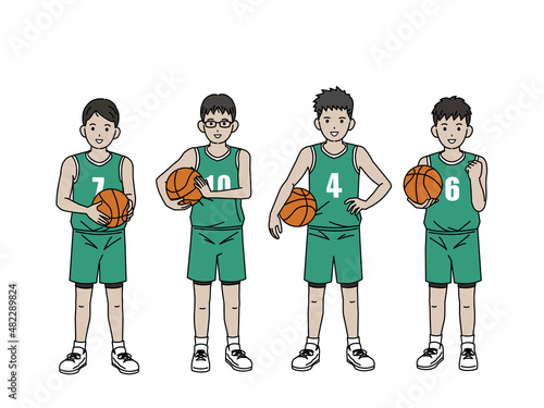 バスケットボール　男子　バスケ部　クラブ活動　部活　スポーツ　男の子　全身　イラスト