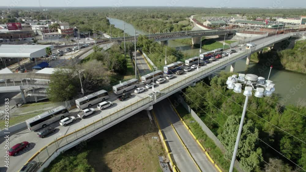 AERIAL - International Bridge over Rio Grande, United States-Mexico border, wide shot AERIAL - International Bridge over Rio Grande, United States-Mexico border, wide shot