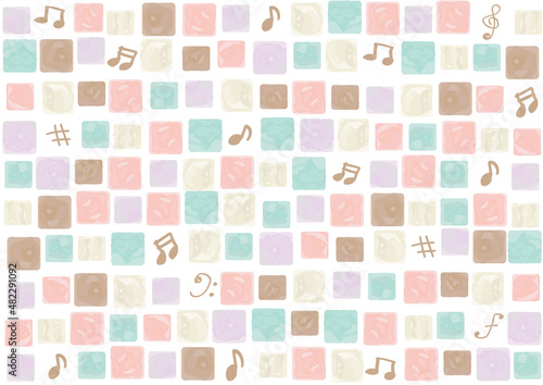 水彩タイル　音符　背景