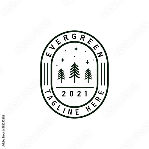 pine evergreen larch pinus tree forest vintage retro hipster line art Logo design template