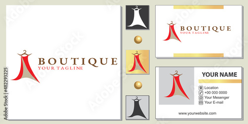 red boutique logo premium template with elegant business card vector eps 10