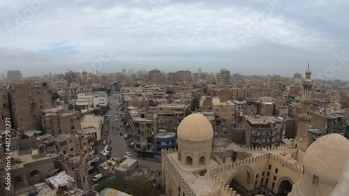 Panoramic to Cairo from the mosque of ibn Tulun. the Islamic call to prayer. photo