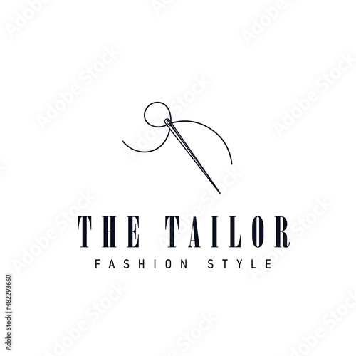 The tailor logo design with needle and thread silhouette icon. minimalist brand logo for fashion shop and boutique