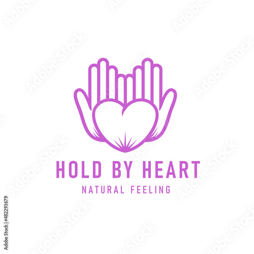 Hold by heart logo illustration with hand and heart symbol. logo for health care, healing proses, and meditation