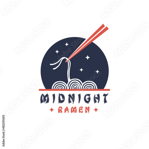 Midnight ramen logo with ramen noodle silhouette and night mood. Japanese ramen food restaurant vector icon logo design