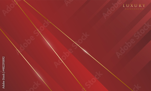 Elegant diagonal abstract golden line with red shade background and light effect. Modern luxury paper art style for cover, magazine, poster, flyer, invitation, web, banner, card.