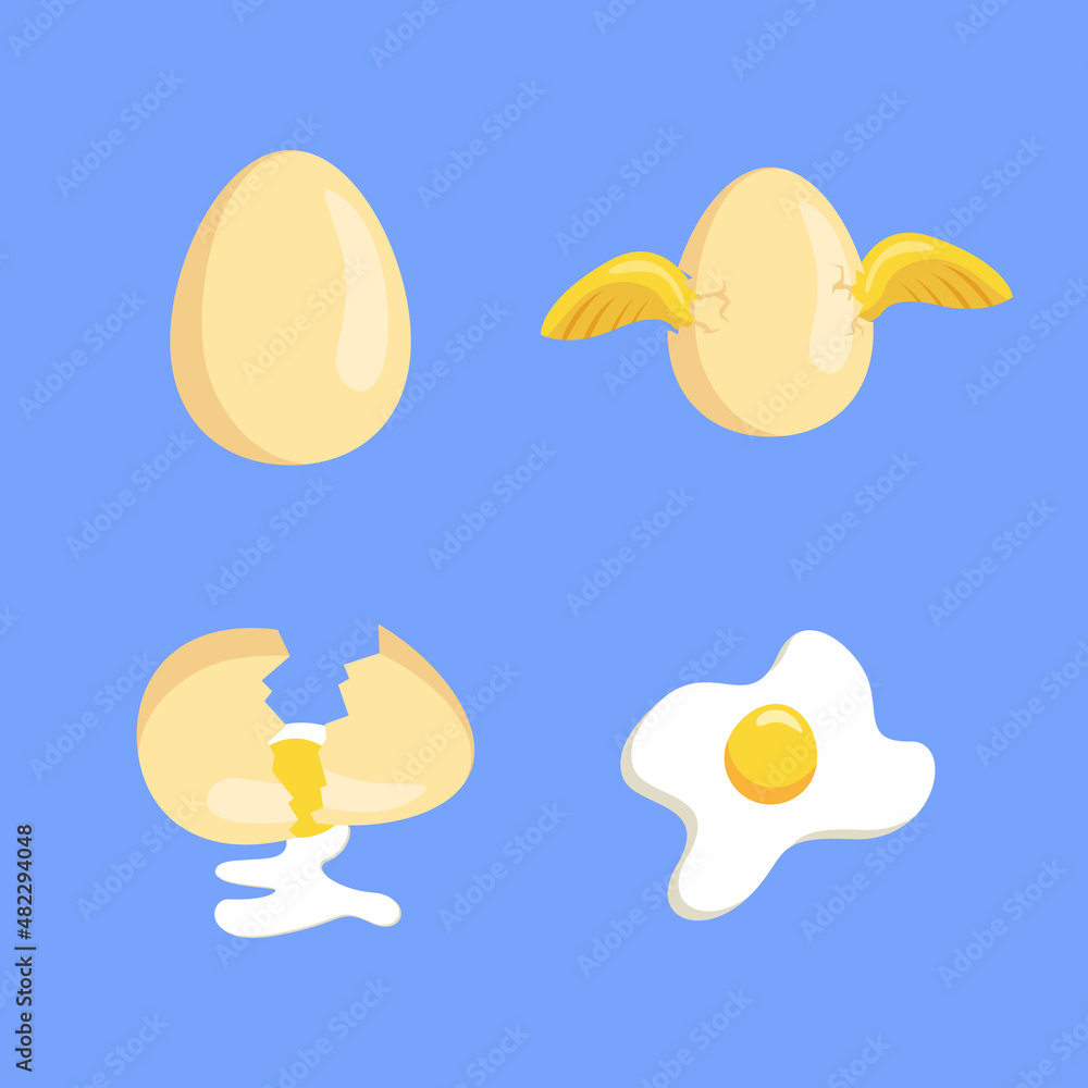 Set of flat egg with different scene isolated on blue background. illustration perfect for animation kids, children's magazines and education