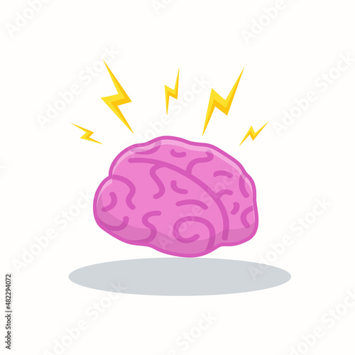 Brainwork flat illustration. Cartoon brainy character emotions isolated vector. Brainpower, mind, and intelligence concept