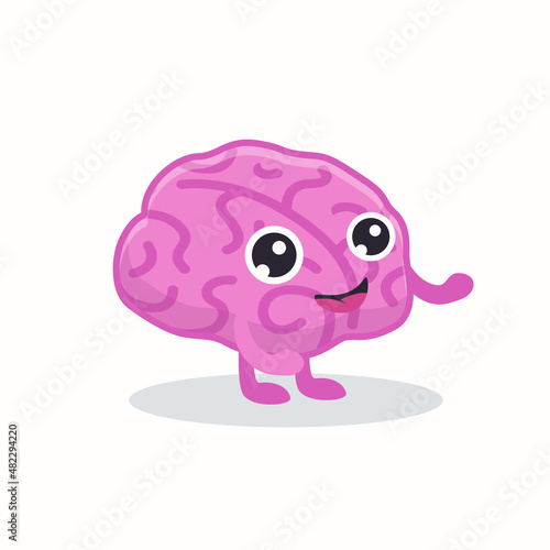 cute brain flat illustration. Cartoon brainy character emotions isolated vector. Brainpower, mind, and intelligence concept