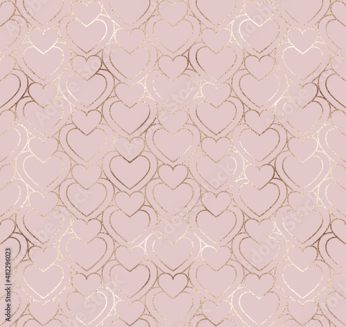 Abstract gold glitter stripe hearts seamless pattern.