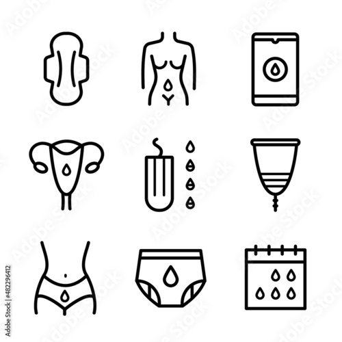 Menstruation outline icon set