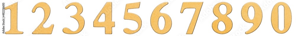 Set of arabic numbers from cardboard, isolated on white background Set of arabic numbers from cardboard, isolated on white background