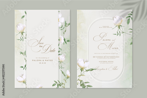 Geometric Wedding Invitation Template with White Flower