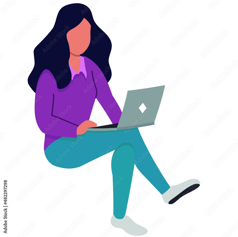Vector, Mujer trabajando con su laptop, mujer con computadora portátil Vector, Mujer trabajando con su laptop, mujer con computadora portátil