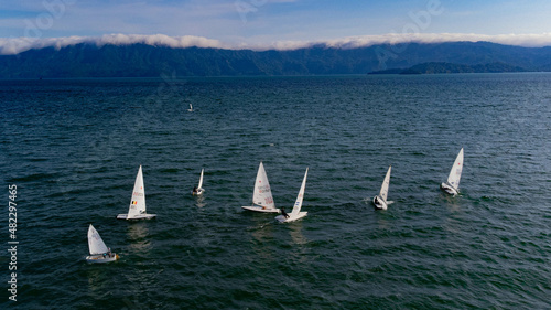 Boats on Ilopango Lake, El Salvador.