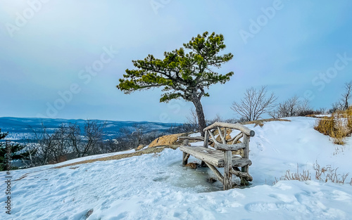 Beautiful snowy landscape on top of mountain