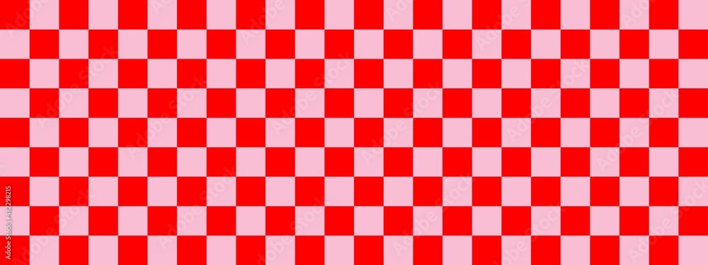 Checkerboard banner. Pink and Red colors of checkerboard. Small squares, small cells. Chessboard, checkerboard texture. Squares pattern. Background. Checkerboard banner. Pink and Red colors of checkerboard. Small squares, small cells. Chessboard, checkerboard texture. Squares pattern. Background.