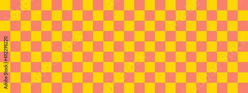 Checkerboard banner. Salmon and Gold colors of checkerboard. Small squares, small cells. Chessboard, checkerboard texture. Squares pattern. Background.